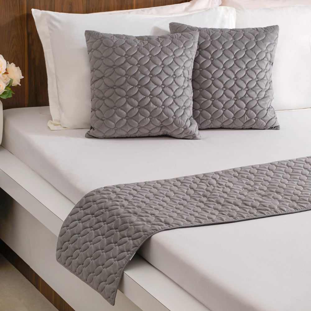 Velvet Cushion Cover & Bed Runner Set Of 3 Grey Nestasia