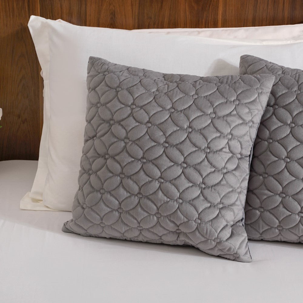 Velvet Cushion Cover & Bed Runner Set Of 3 Grey Nestasia
