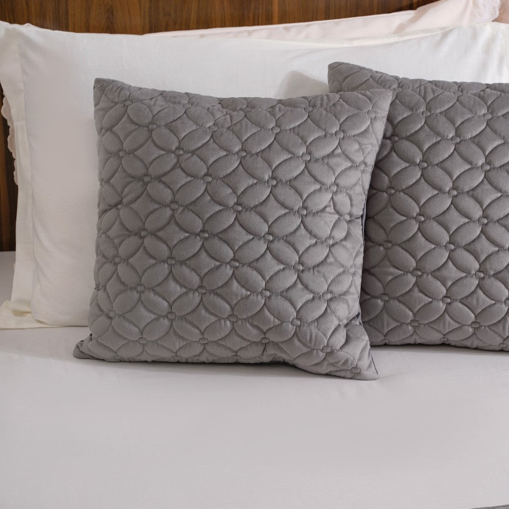 Velvet Cushion Cover & Bed Runner Set Of 3 Grey Nestasia