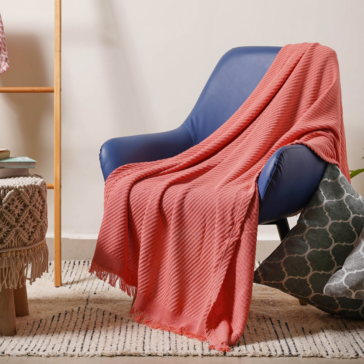 Striped Salmon Pink Throw Nestasia