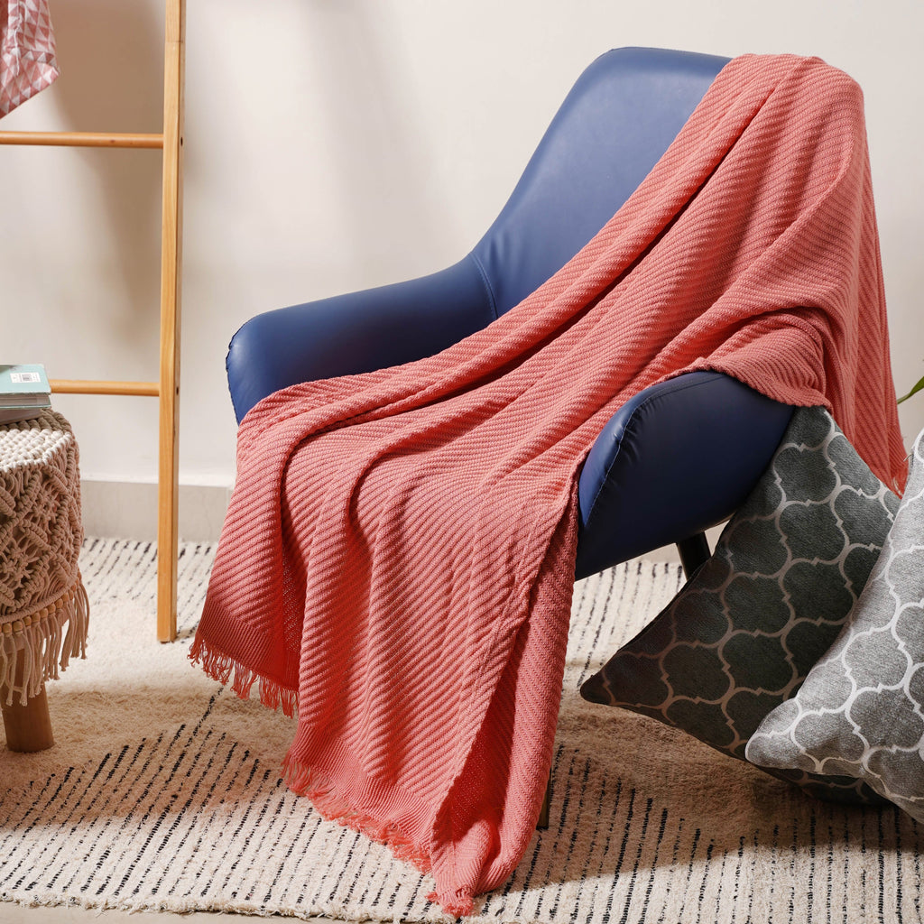 Striped Salmon Pink Throw Nestasia