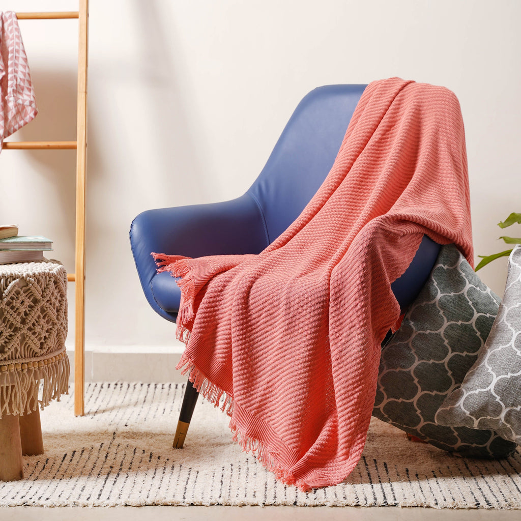 Striped Salmon Pink Throw Nestasia