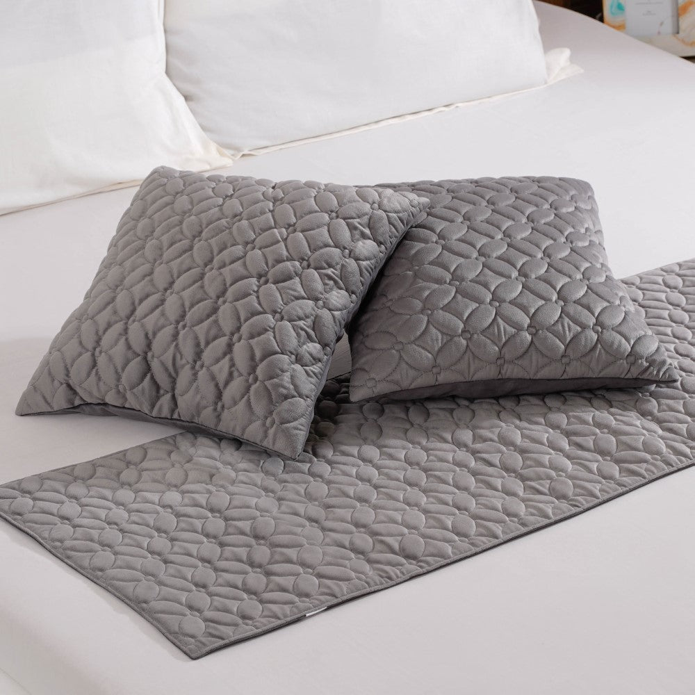 Velvet Cushion Cover & Bed Runner Set Of 3 Grey Nestasia
