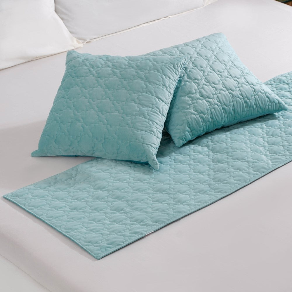 Velvet Cushion Cover & Table Runner Set Of 3 Blue Nestasia