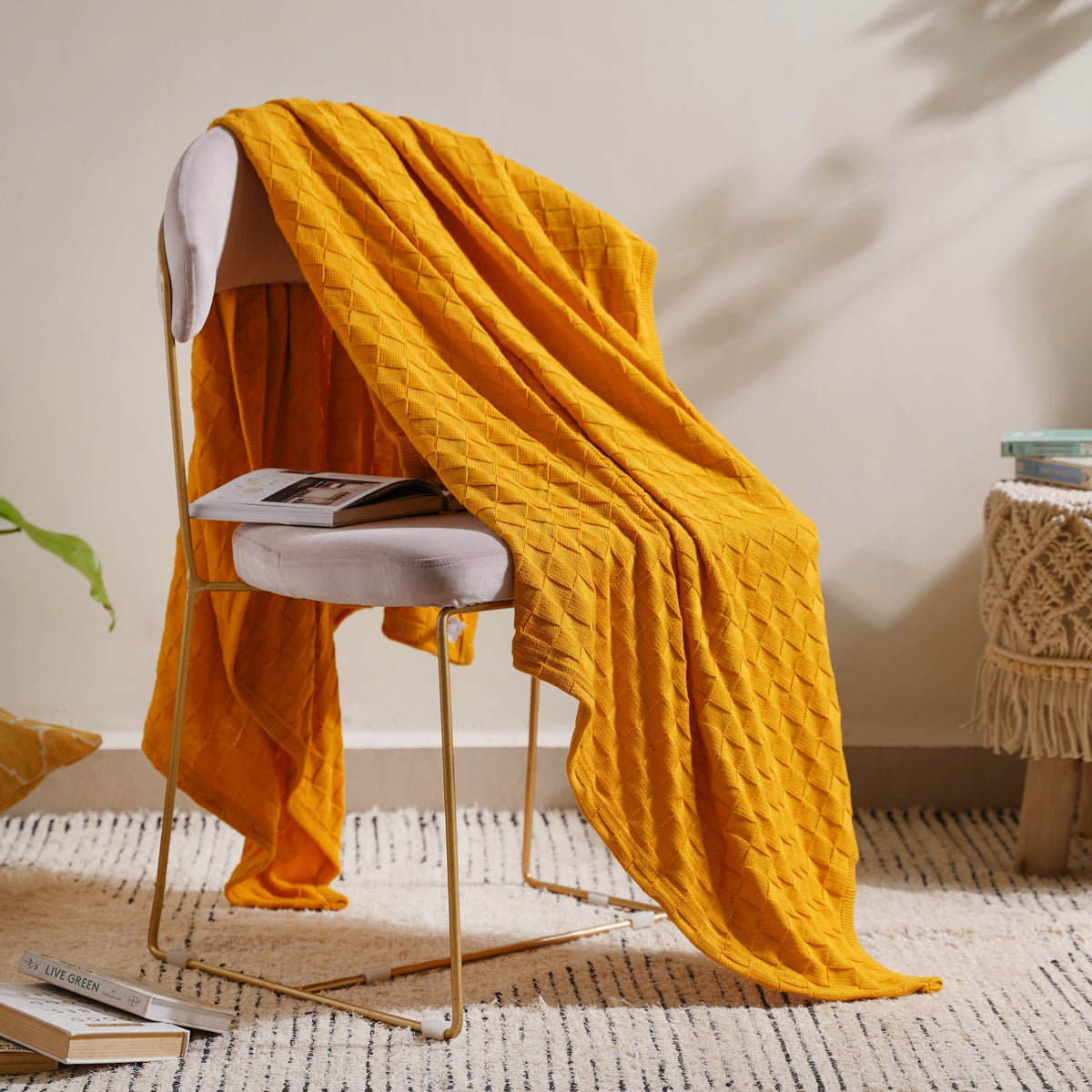 Yellow Knitted Throw