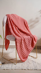 Salmon Pink Scallop Knitted Throw Nestasia