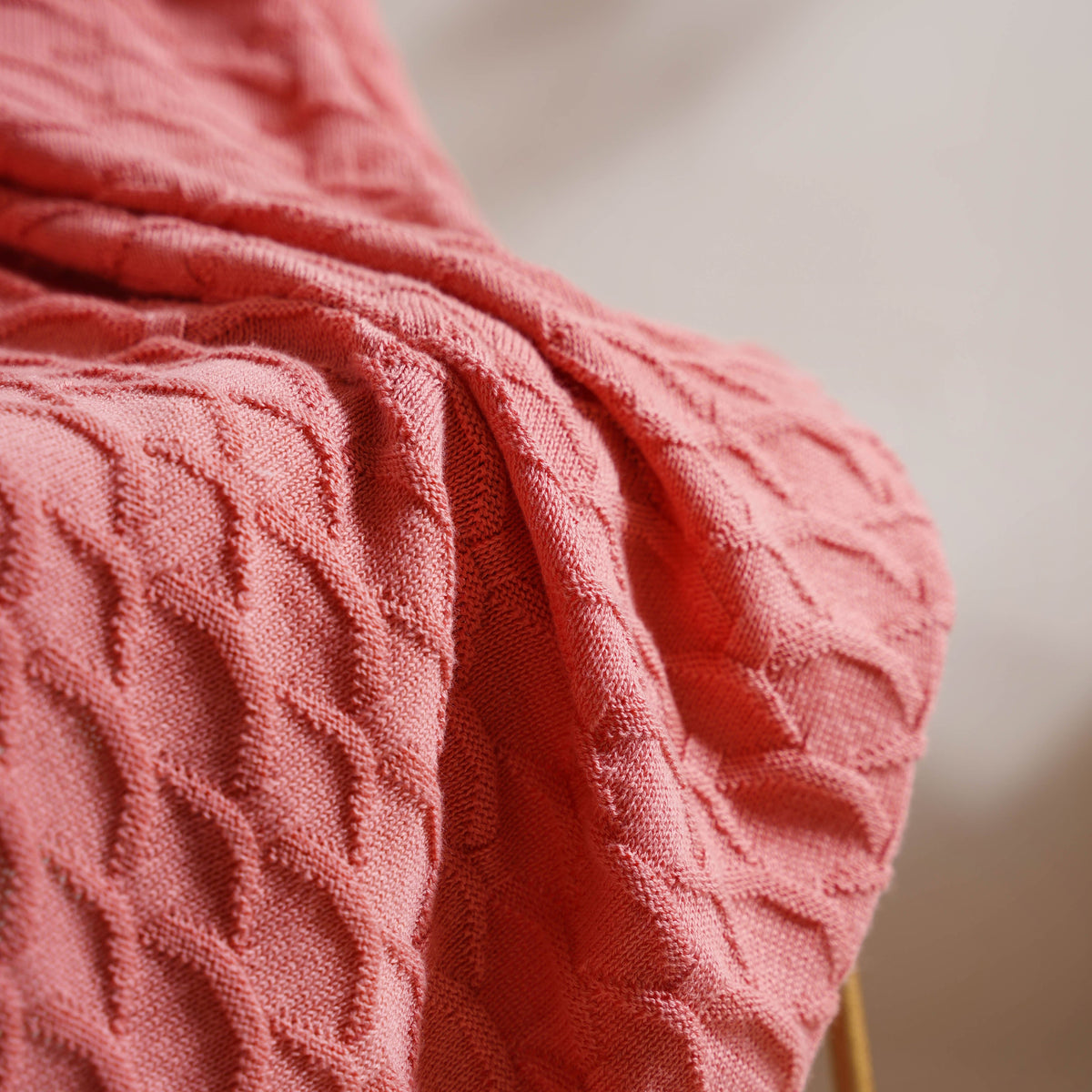 Salmon Pink Scallop Knitted Throw Nestasia