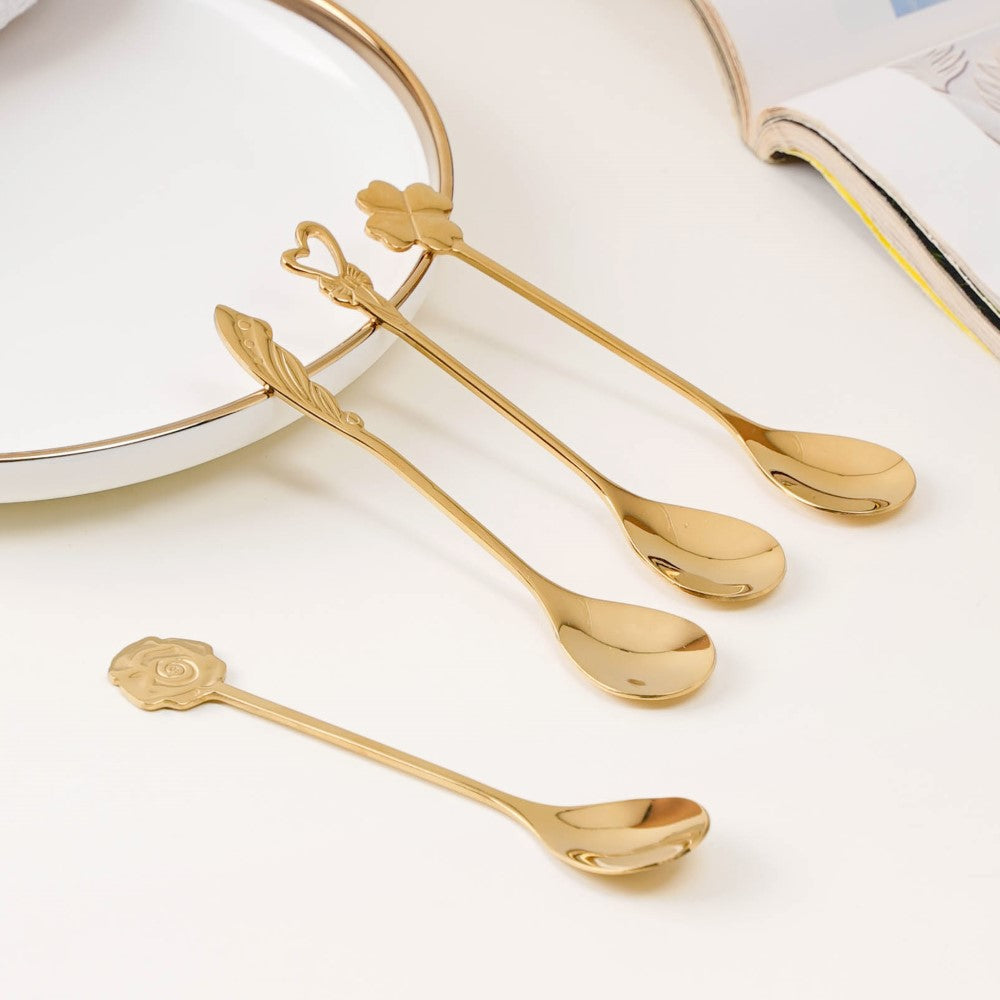 Luxe Stainless Steel Teaspoon Set Of 4 Golden Nestasia