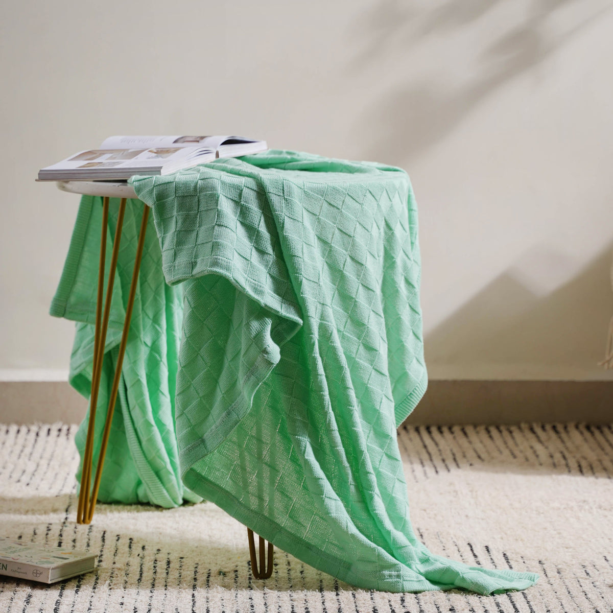 Mint Ribbed Knitted Throw Nestasia