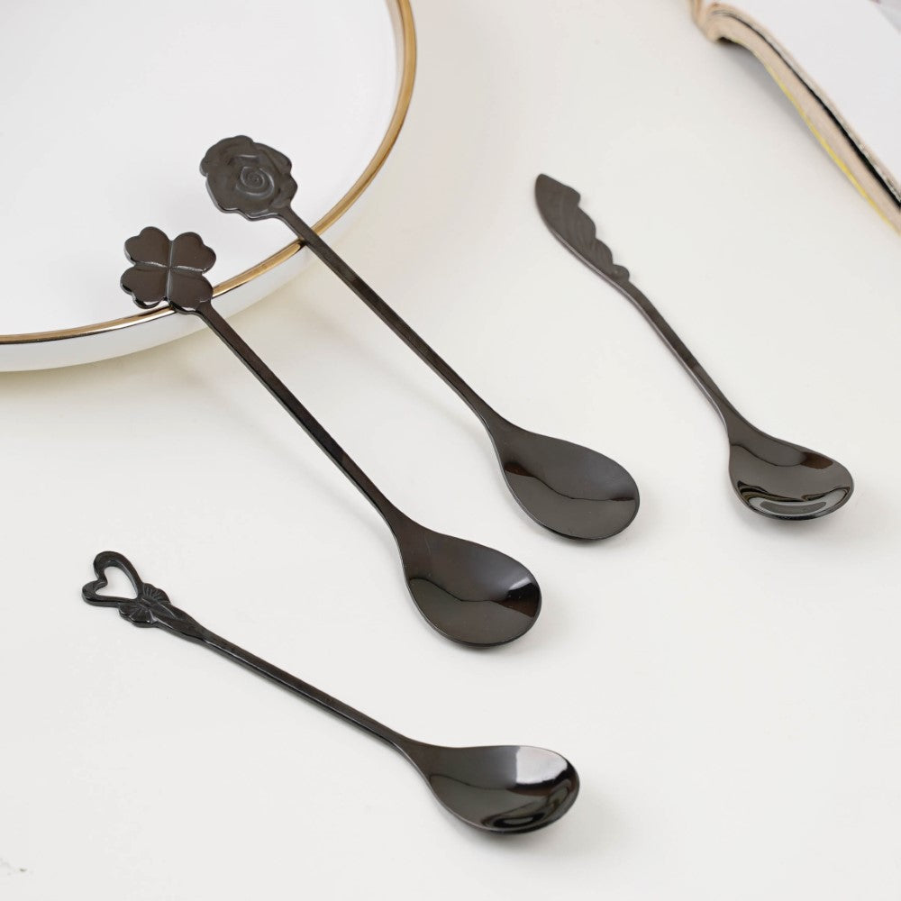 Luxe Stainless Steel Teaspoon Set Of 4 Black Nestasia
