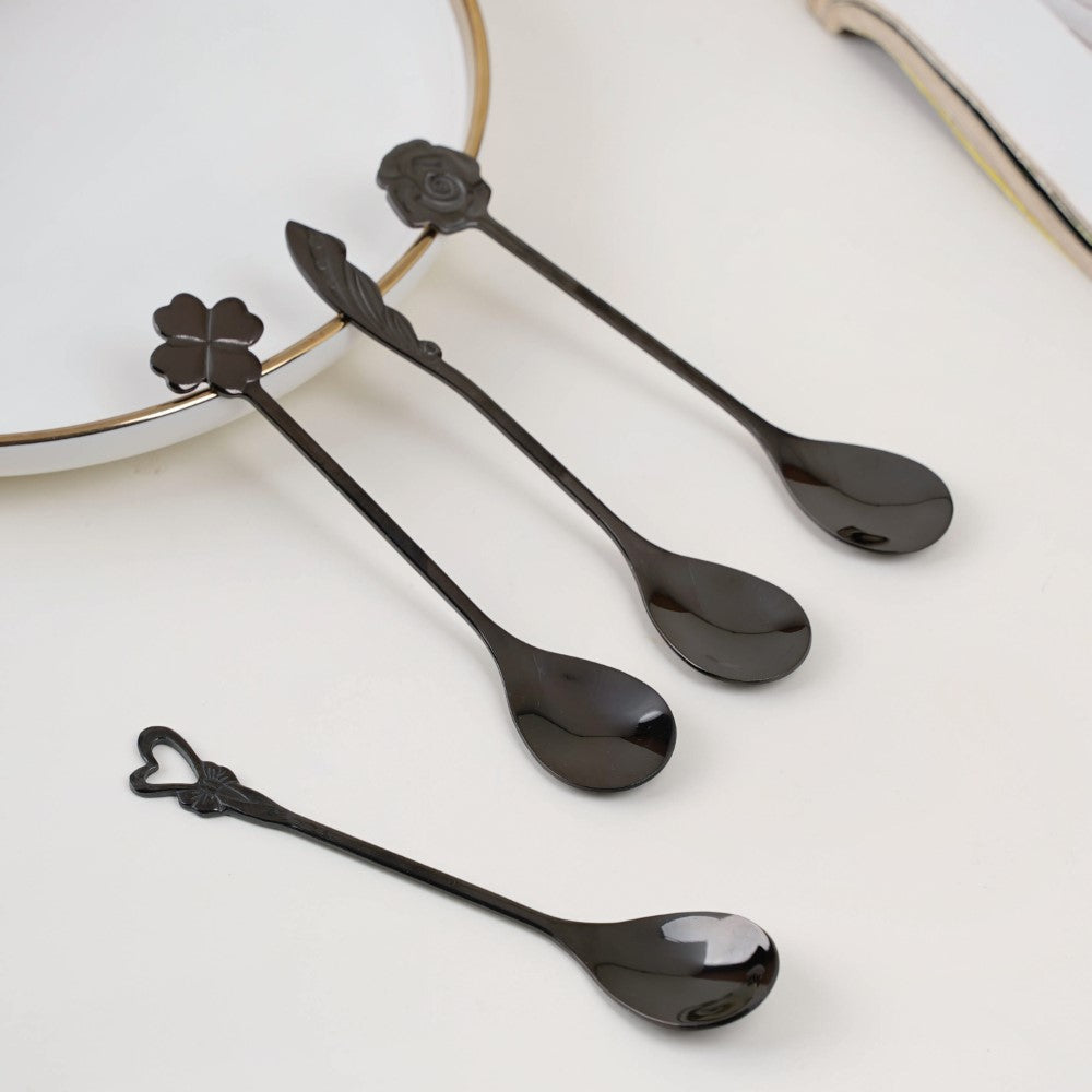 Luxe Stainless Steel Teaspoon Set Of 4 Black Nestasia