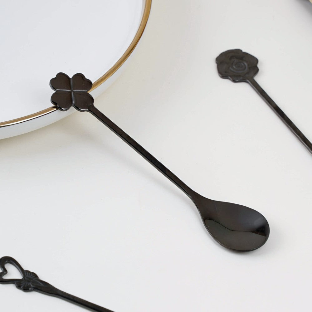 Luxe Stainless Steel Teaspoon Set Of 4 Black Nestasia