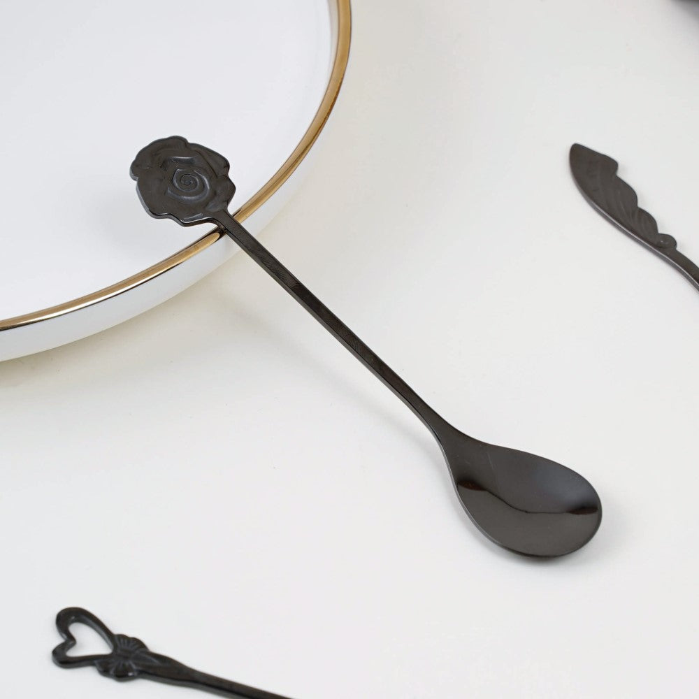 Luxe Stainless Steel Teaspoon Set Of 4 Black Nestasia