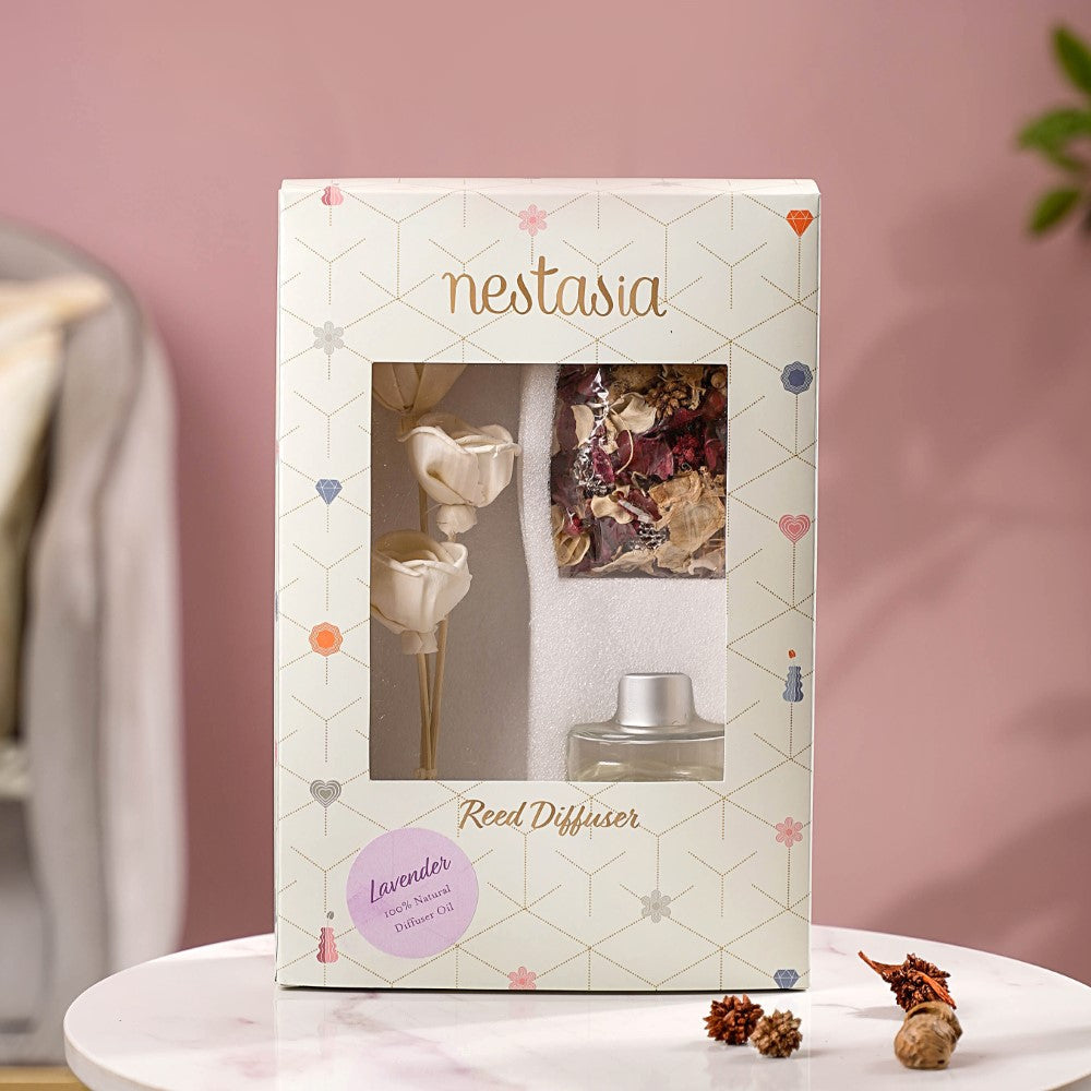 Lavender Fragrance Diffuser And Potpourri Gift Box Set Of 3 Nestasia