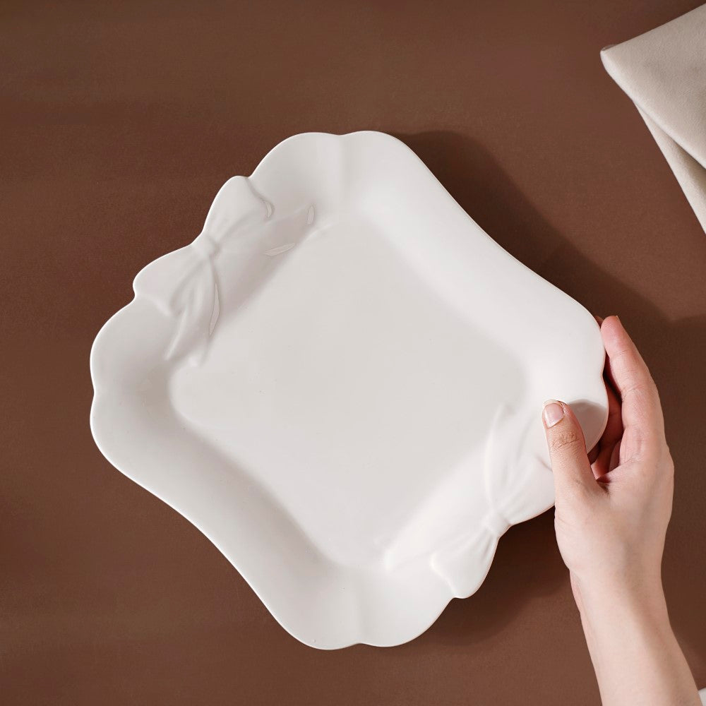 Riona Ceramic Vintage Platter White 9 Inch Nestasia