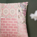 Valencia Velvet Cushion Cover With Mirrorwork Pink 16 x 16 Inch Nestasia