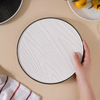 Ceramic Wooden Texture Round Platter White 9.5 Inch Nestasia