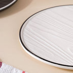 Ceramic Wooden Texture Round Platter White 9.5 Inch Nestasia