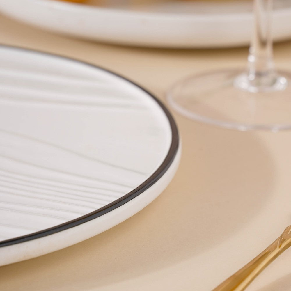 Ceramic Wooden Texture Round Platter White 9.5 Inch Nestasia