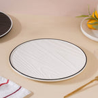 Ceramic Wooden Texture Round Platter White 9.5 Inch Nestasia