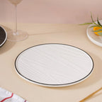 Ceramic Wooden Texture Round Platter White 9.5 Inch Nestasia