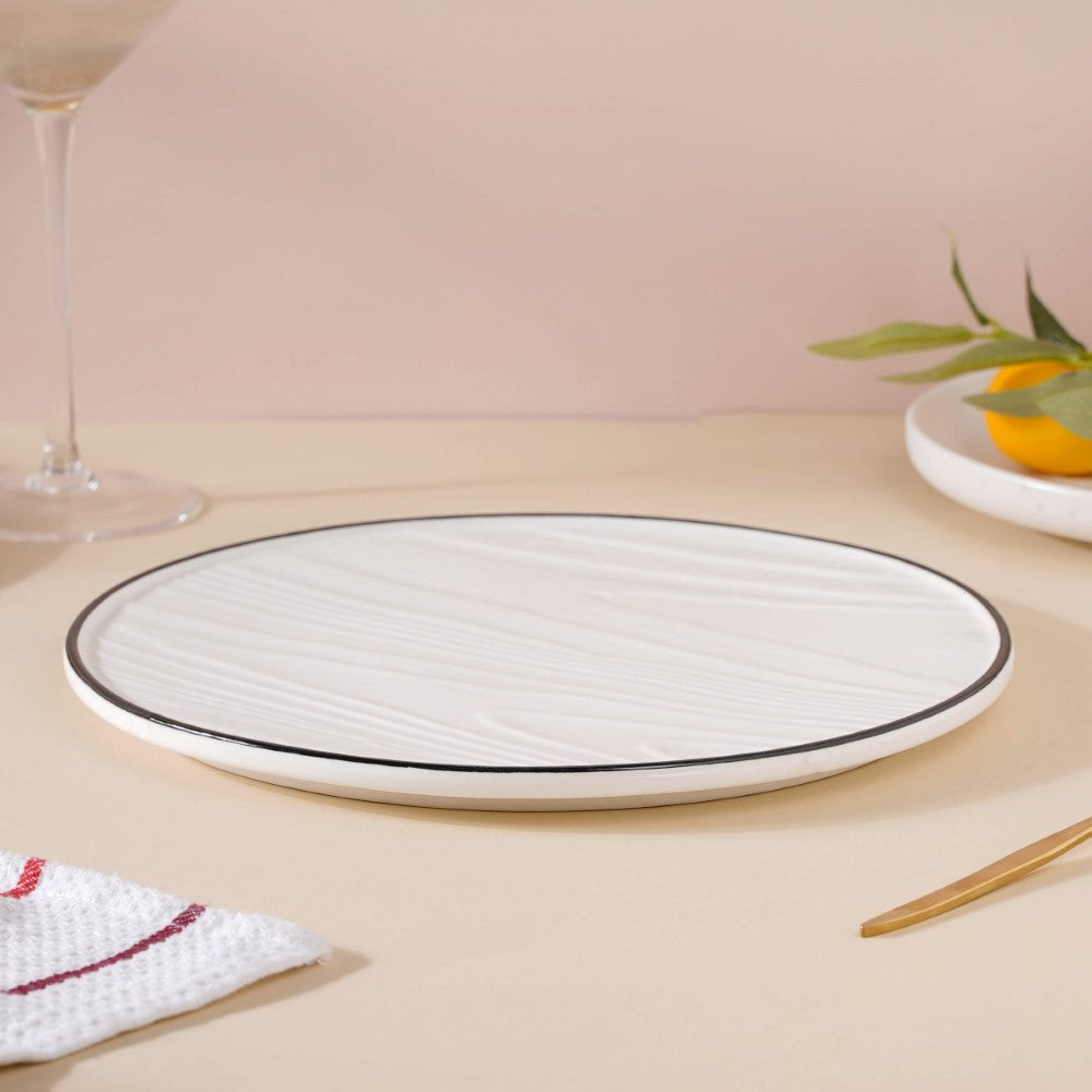 Ceramic Wooden Texture Round Platter White 9.5 Inch Nestasia