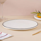 Ceramic Wooden Texture Round Platter White 9.5 Inch Nestasia