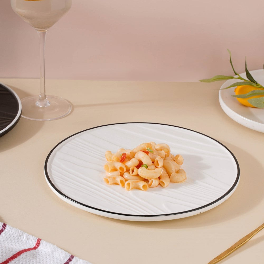 Ceramic Wooden Texture Round Platter White 9.5 Inch Nestasia