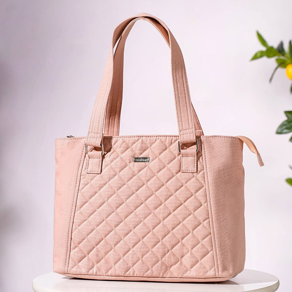 Pink Canvas Quilted Tote Bag Nestasia