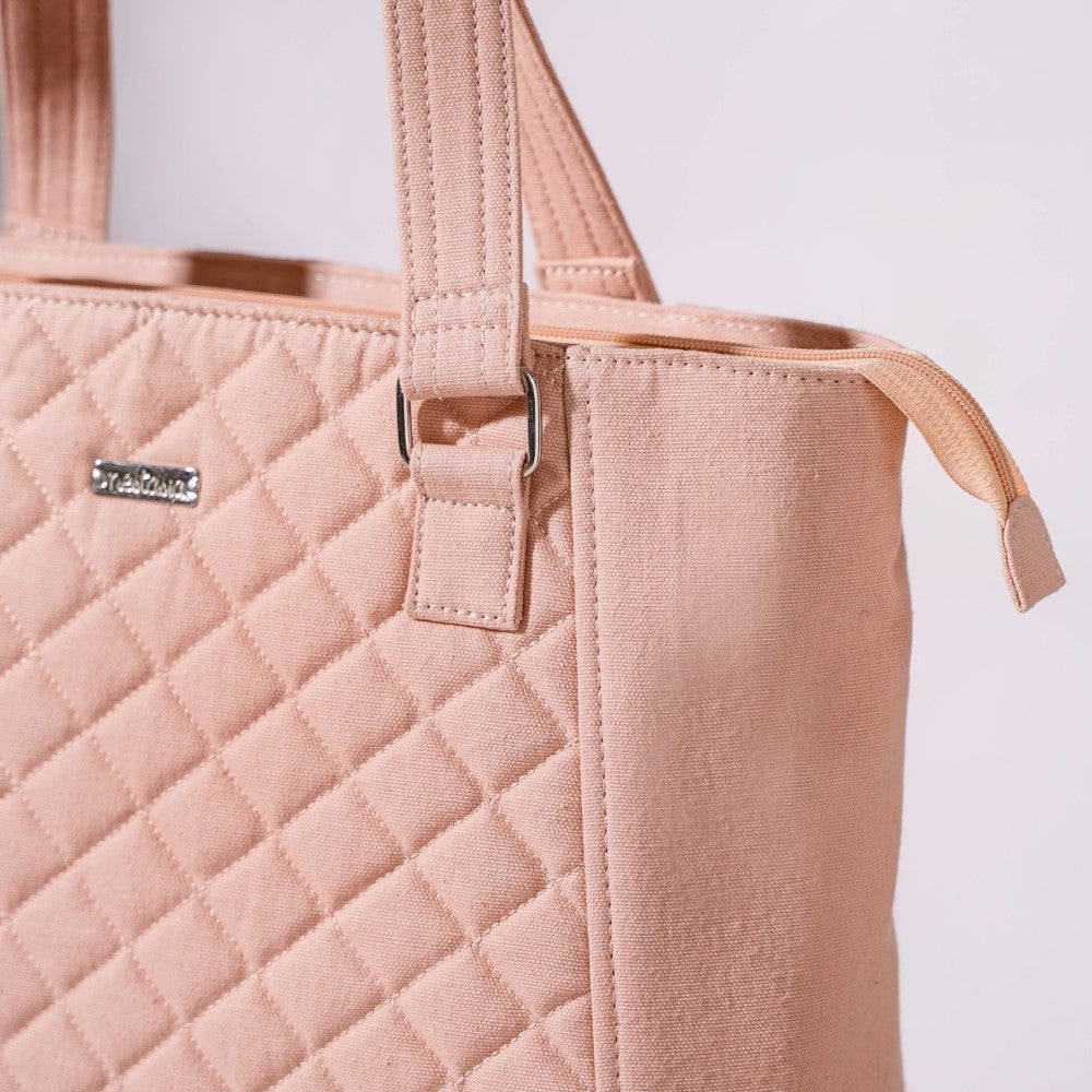 Pink Canvas Quilted Tote Bag Nestasia