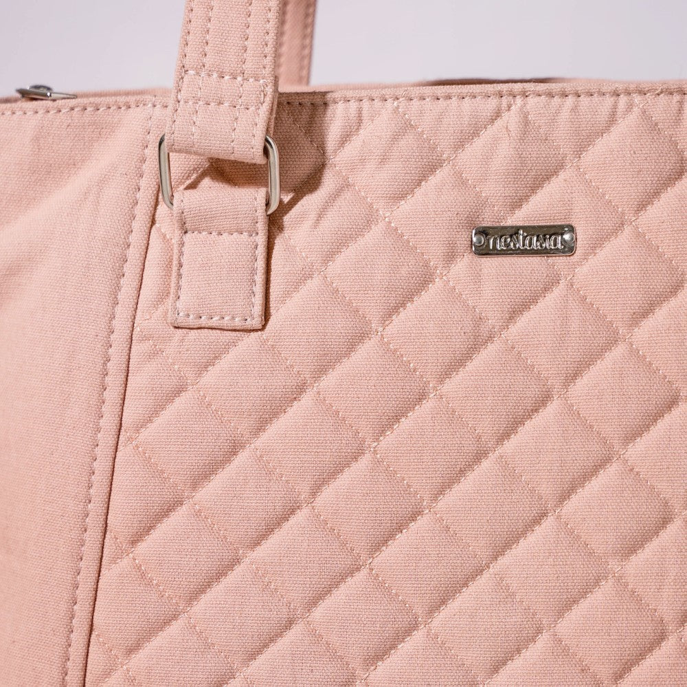 Pink Canvas Quilted Tote Bag Nestasia