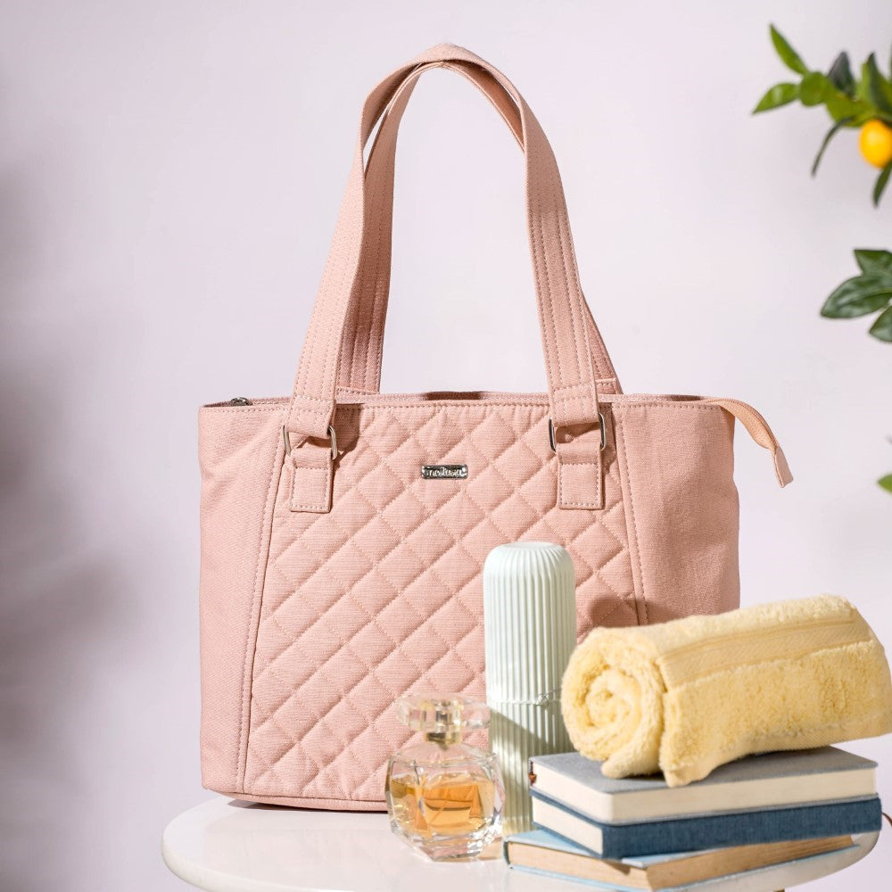 Pink Canvas Quilted Tote Bag Nestasia