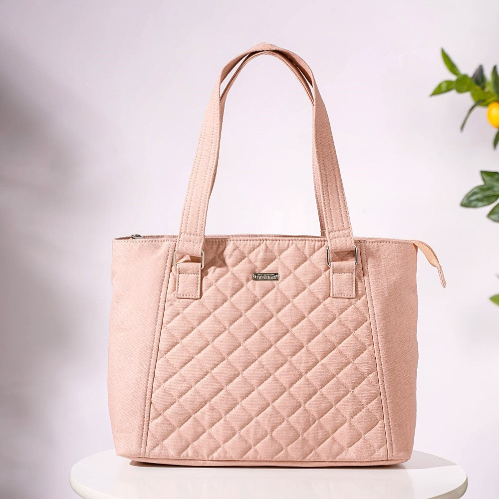 Pink Canvas Quilted Tote Bag Nestasia