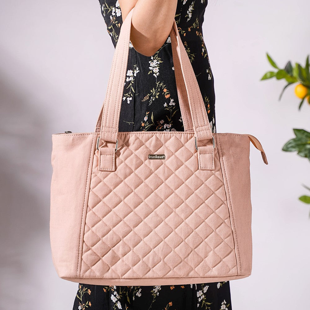 Pink Canvas Quilted Tote Bag Nestasia