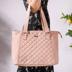 Pink Canvas Quilted Tote Bag Nestasia