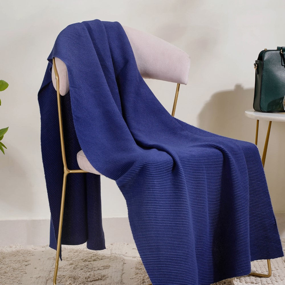 Ribbed Handcrafted Scarf Blue Nestasia