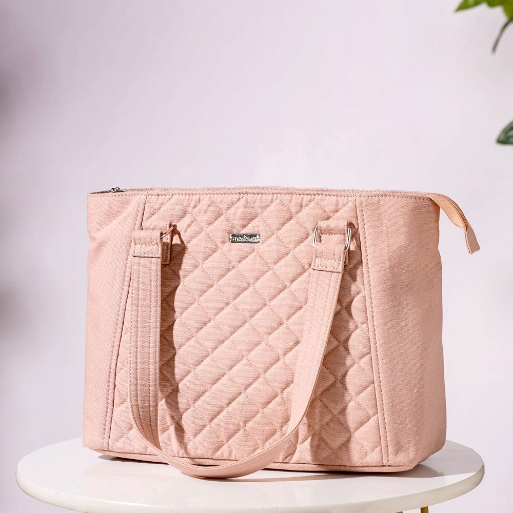 Pink Canvas Quilted Tote Bag Nestasia