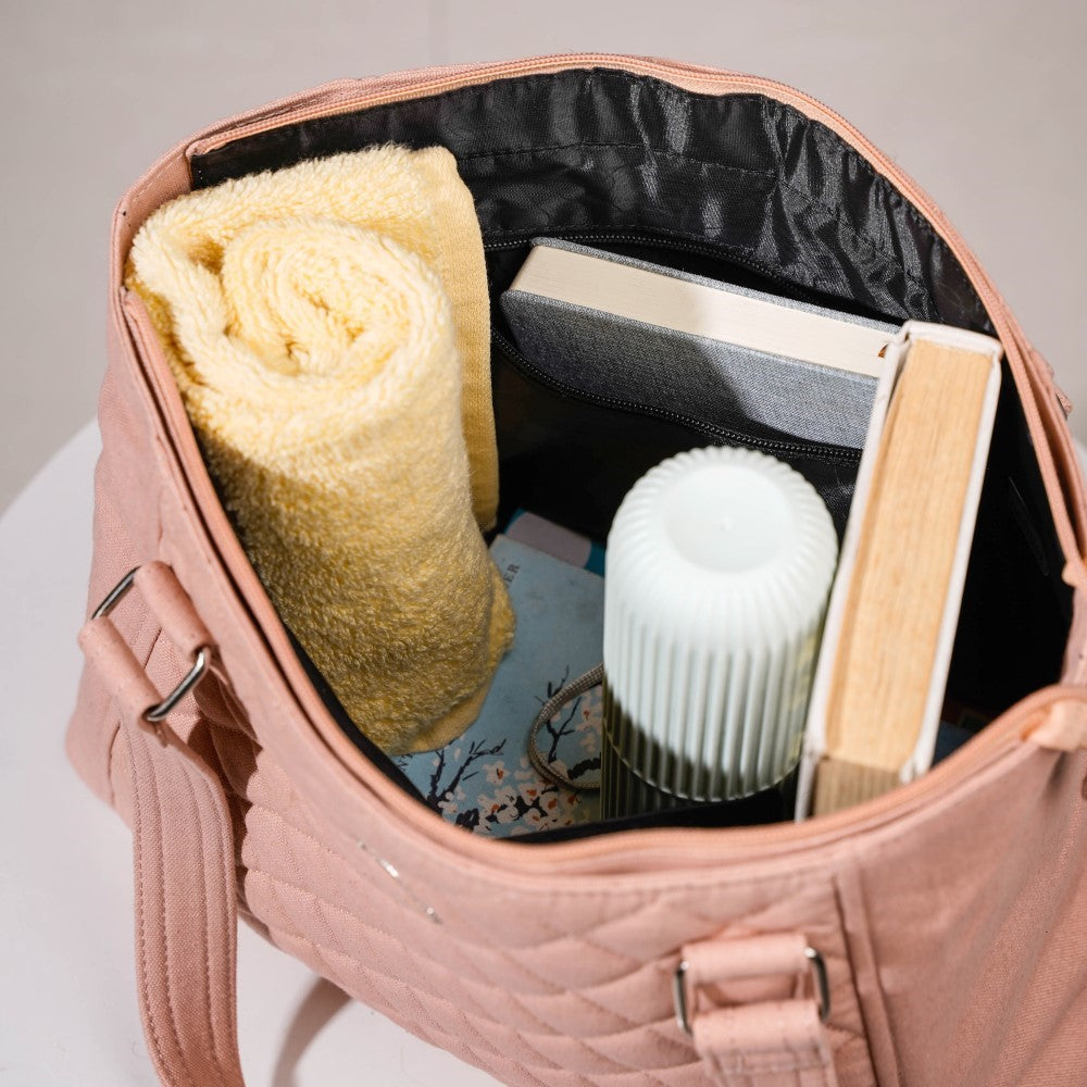 Pink Canvas Quilted Tote Bag Nestasia