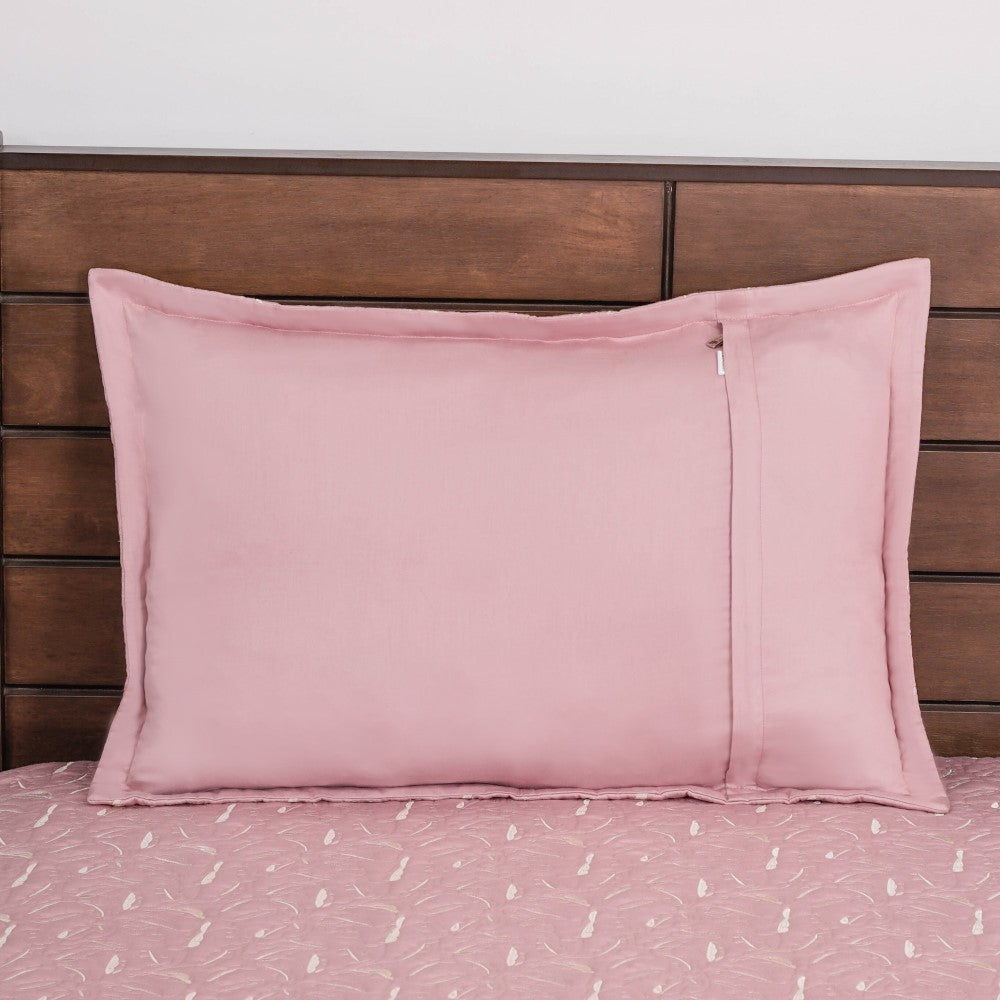 Quilted Leaf Pattern Bed Cover King Size Pink Nestasia
