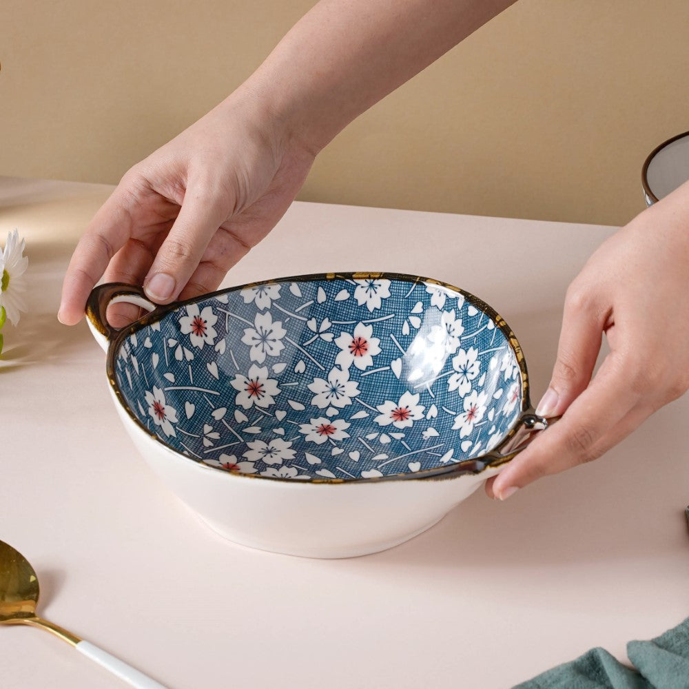 Nimono Ceramic Serving Bowl With Handles 9 Inch 500 ml Nestasia