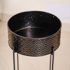 Modern Metal Floor Planter With Stand Black Set Of 2 Nestasia