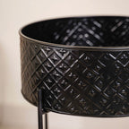 Modern Metal Floor Planter With Stand Black Set Of 2 Nestasia