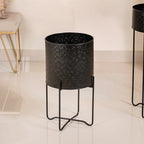 Modern Metal Floor Planter With Stand Black Set Of 2 Nestasia