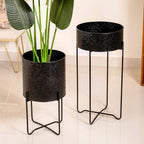 Modern Metal Floor Planter With Stand Black Set Of 2 Nestasia