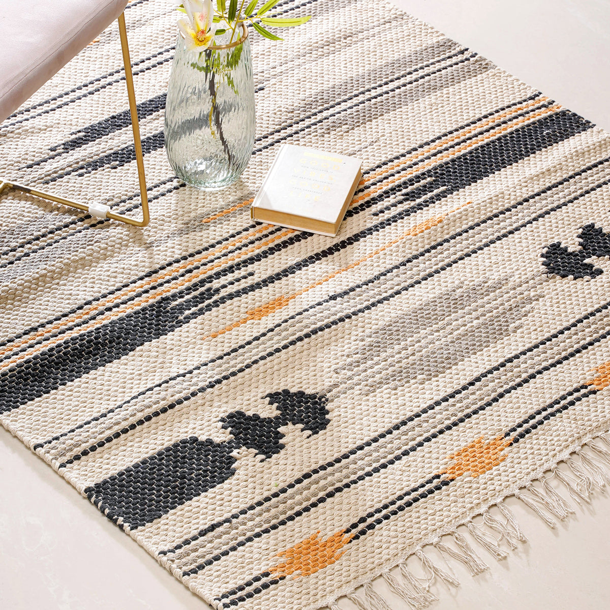 Boho Natural Cotton Living Room Rug Nestasia