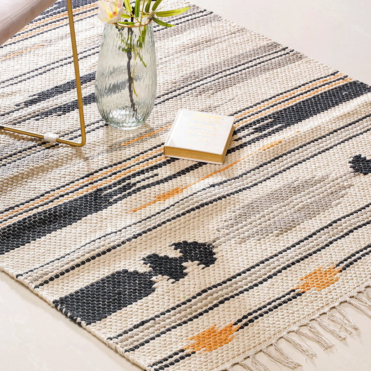 Boho Natural Cotton Living Room Rug Nestasia