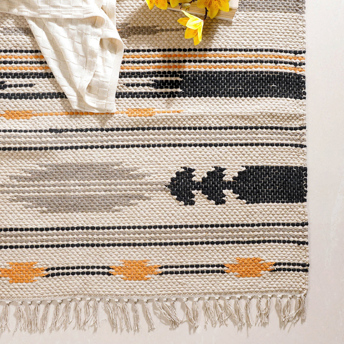 Boho Natural Cotton Living Room Rug Nestasia