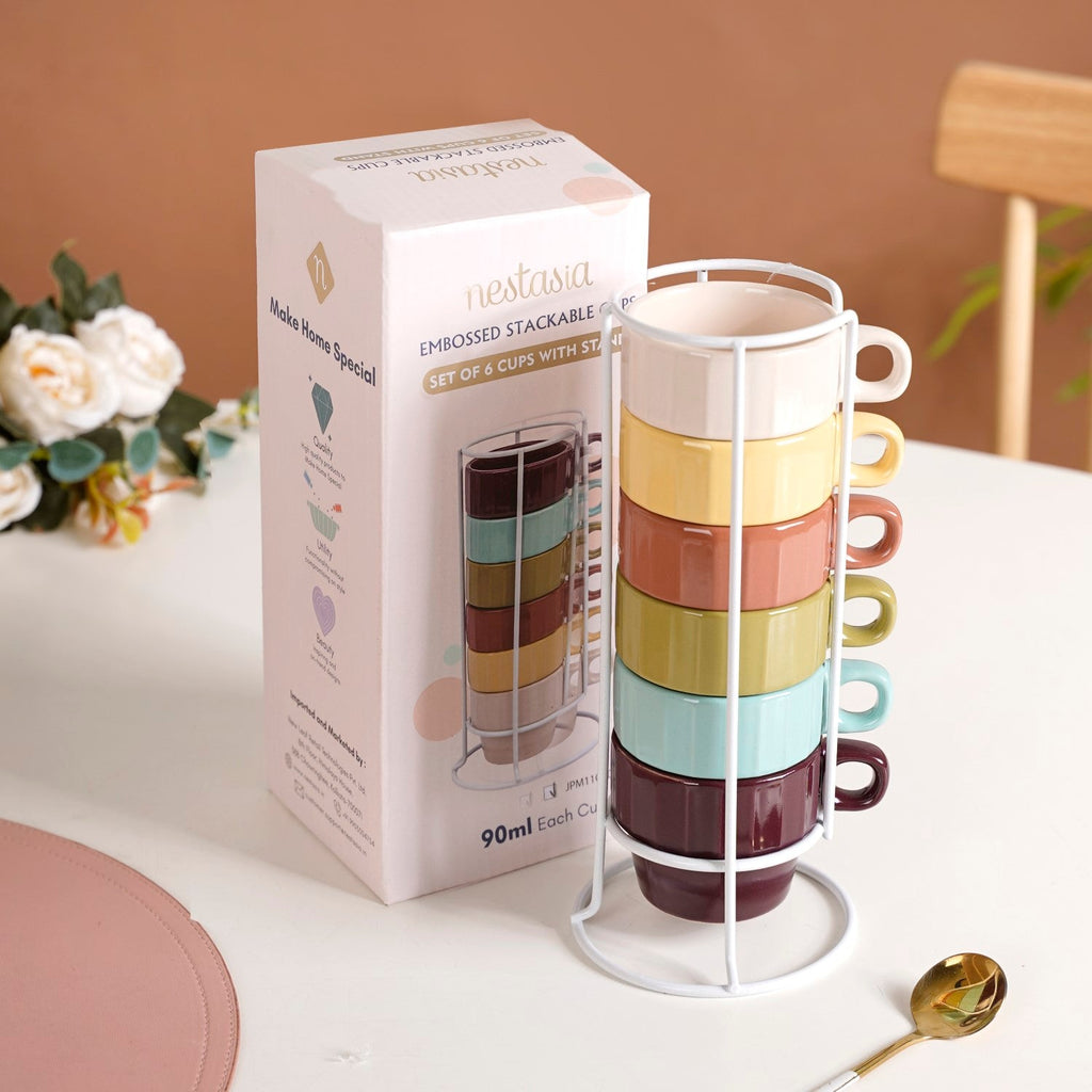 Stackable Mini Tea Cup Set Of 6 Kaori Sunset Hues 90ml Nestasia