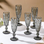 Crystal Textured Champagne Glass Grey Set Of 6 150 ml Nestasia