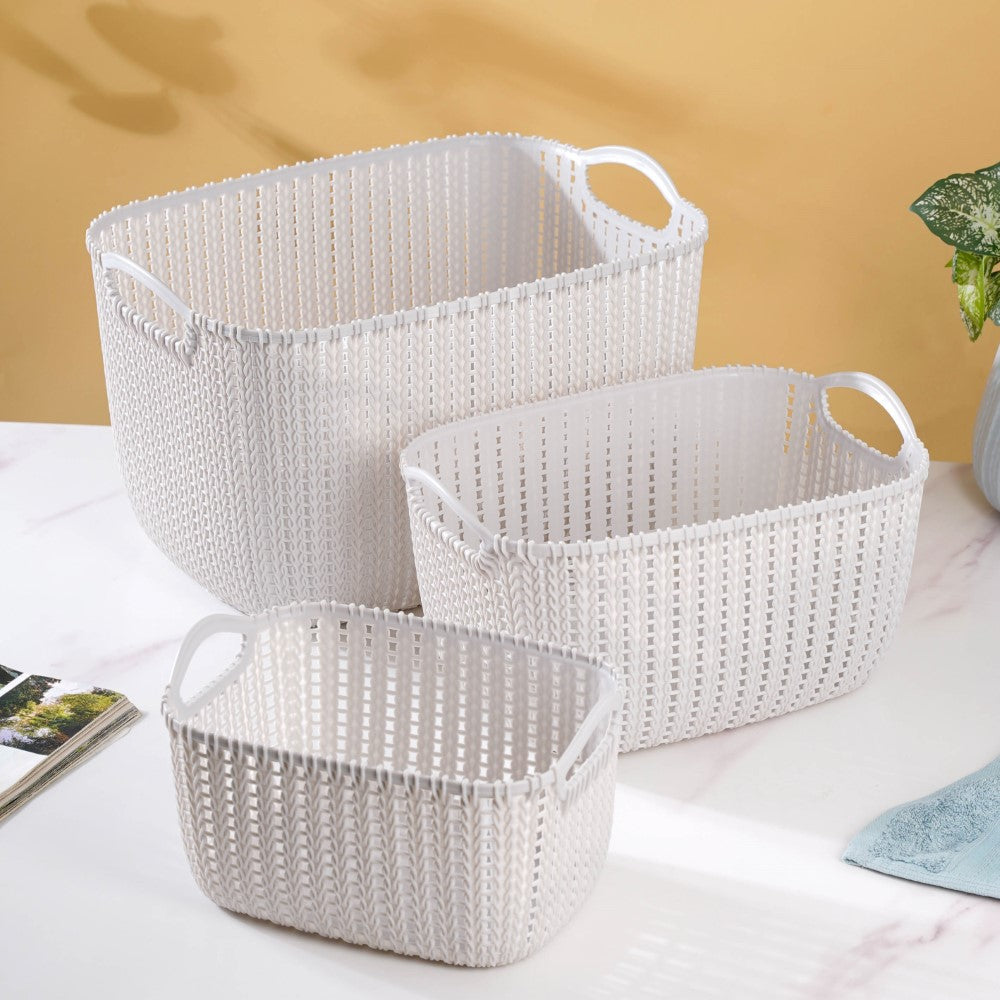 Multipurpose Storage Basket Grey Set Of 3 Nestasia